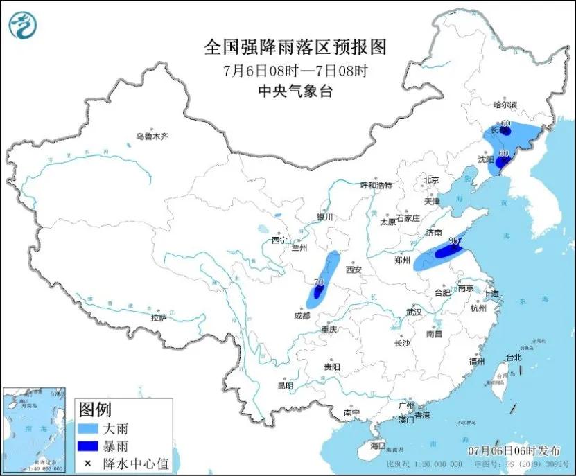 未来三天国内天气预报（7月6日）